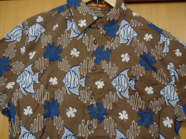 即決 ハワイ reyn spooner レインスプーナー アロハシャツ こげ茶色 魚・水草・他柄 M 新品 未使用品拍卖