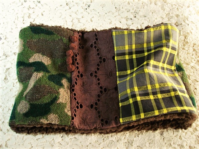 ボアネックウォーマー★迷彩柄ジャガードGR&花柄レース他 ハンドメイド 拍卖