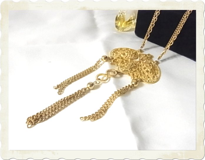 オリエンタル調 ゴールドカラー 金色 2連チェーン トップにはフリンジチェーンが揺れるデザイン ネックレス◎拍卖