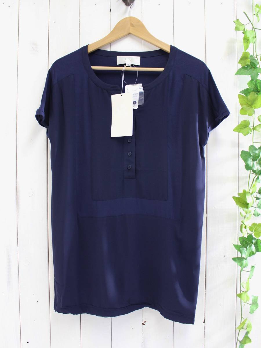 新品*Lu・Lu・Lu*異素材切替えジョーゼット半袖シャツブラウス(38)定価12,000円*拍卖