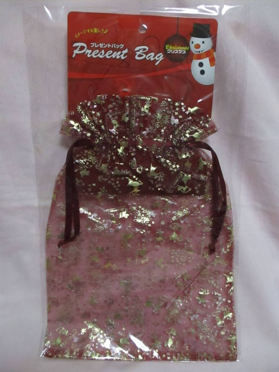 ★ クリスマス 巾着 オーガンジー 赤系 新品 即決 トナカイ サンタ プレゼント ★拍卖