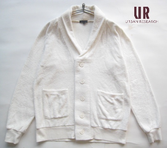 美品!!アーバンリサーチ URBAN RESEARCH*ショールネック パイル素材カーディガン 38 実寸M 白 ホワイト拍卖