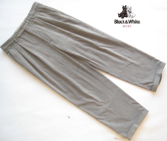美品2.8万!!ブラック&ホワイト Black&White*ロゴ刺繍 ストレッチポリエステルピケパンツ・スラックス W79 実寸M カーキグレー拍卖