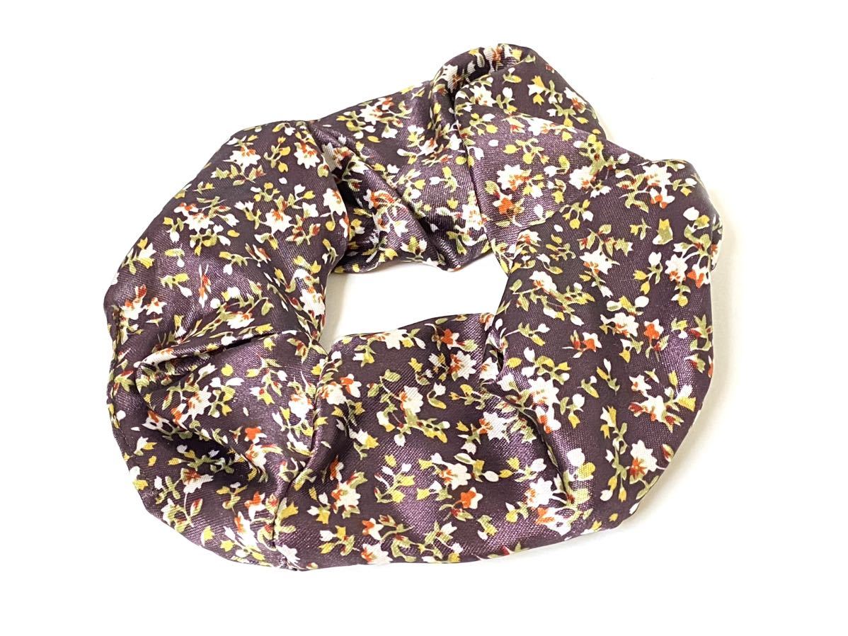 ハンドメイド★シュシュ ブラウン 小花(207)値下げ拍卖