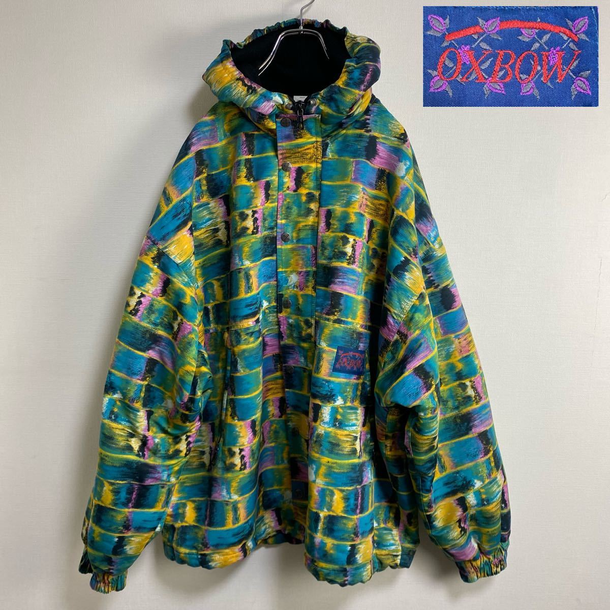 【即決】★ OXBOW ★ 90s ブルゾン フリー JACKET フランス製 マルチカラー (L)アウトドア フード オーバーサイズ 希少 ビンテージ拍卖