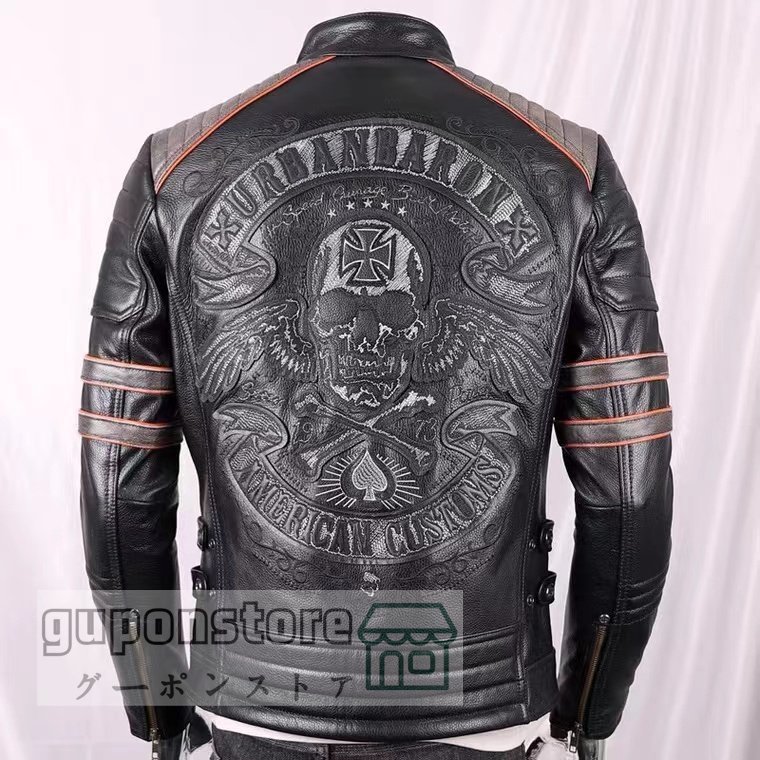 ブラック 牛革100% ライダースジャケット 防寒 メンズ 革ジャン上着 カジュアル レザージャケット★サイズ選択可能拍卖