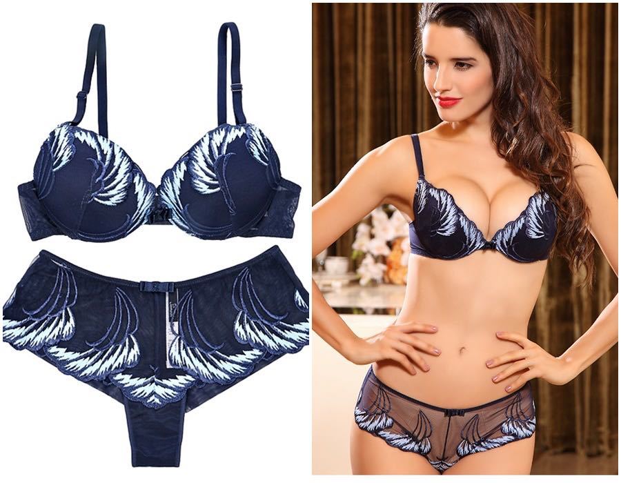 I’m-s005-70C★ S-ネイビー ★ 刺繍ブラ& ショーツ 高級ブラジャーセット ブラセット レース 勝負下着 セクシー下着拍卖