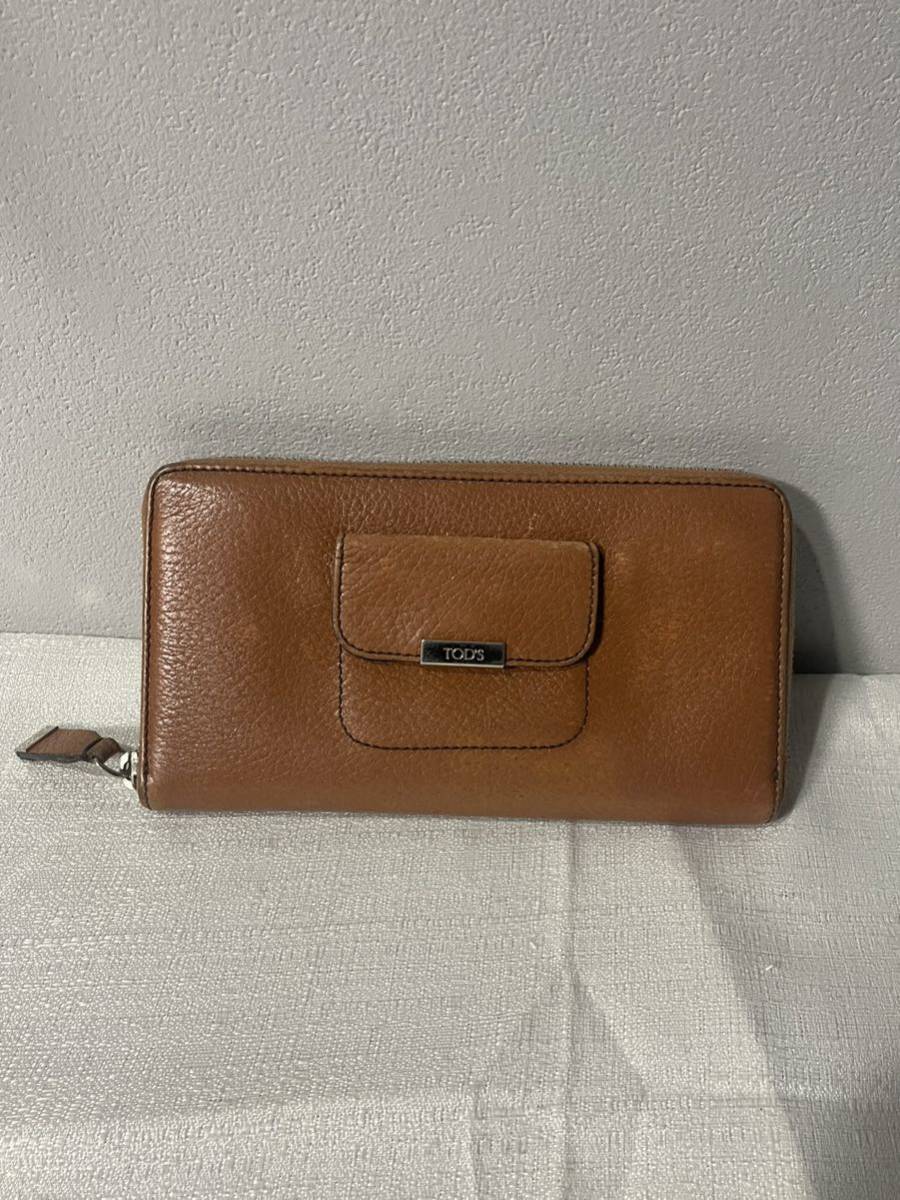 トッズTOD'S長財布サイフ茶色本革レザーレディースロゴ仕事ビジネスファスナー拍卖