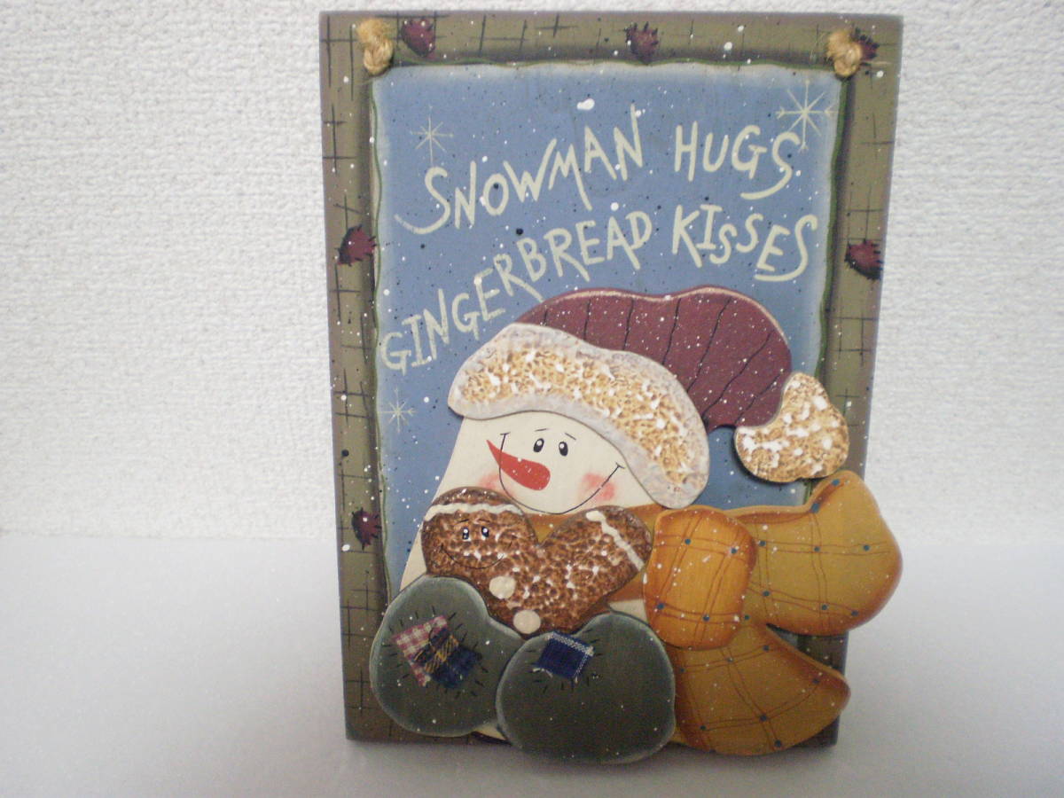 【未使用・木製】 スノーマン〈snowman〉と ジンジャーブレッド 立体木製壁掛け 送料込み拍卖