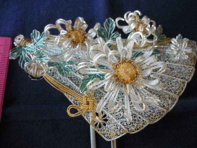 銀線細工 簪 かんざし 髪飾り 極細密細工 和装小物 七宝焼き アンティーク 三越シール付桐箱入り 拍卖