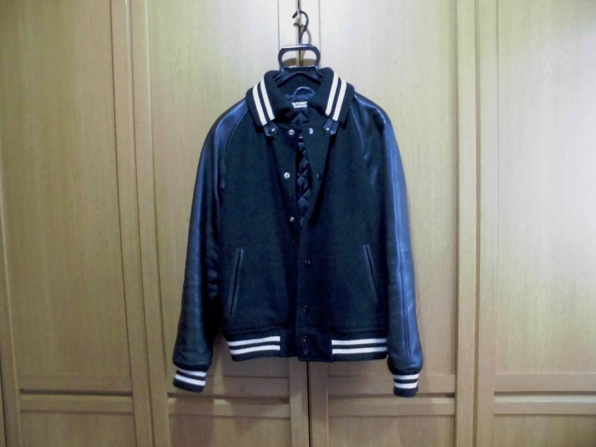 ジャーナルスタンダード JOURNAL STANDARD スタジャン 袖レザー ブルゾン 牛革 ウール M ブラック拍卖