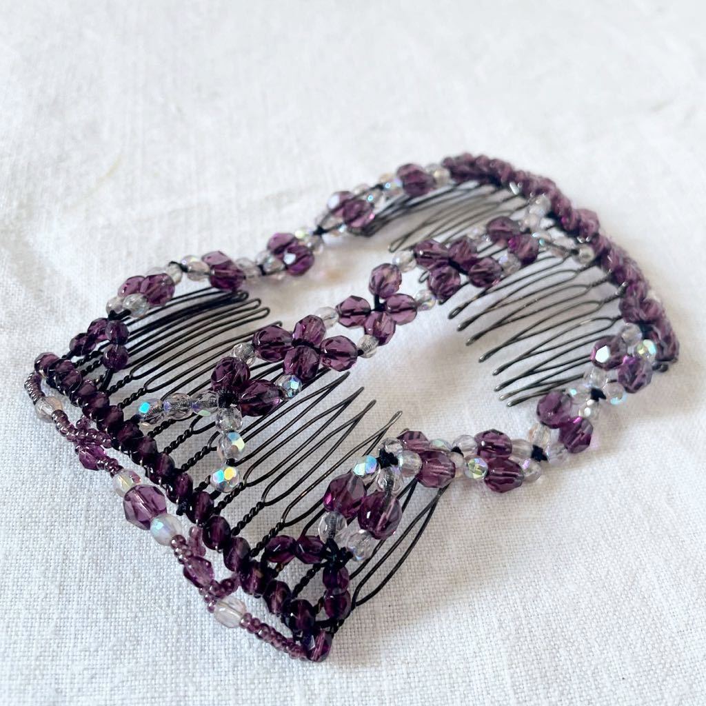 ヴィンテージ ビーズ 髪留 バレッタ お団子 ヘアゴム アンティーク レトロ拍卖