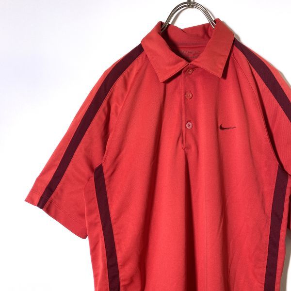 【人気】NIKE GOLF ナイキ ゴルフ Nike FIT DRY フィットドライ 半袖ポロシャツ 赤系 メンズ Mサイズ拍卖