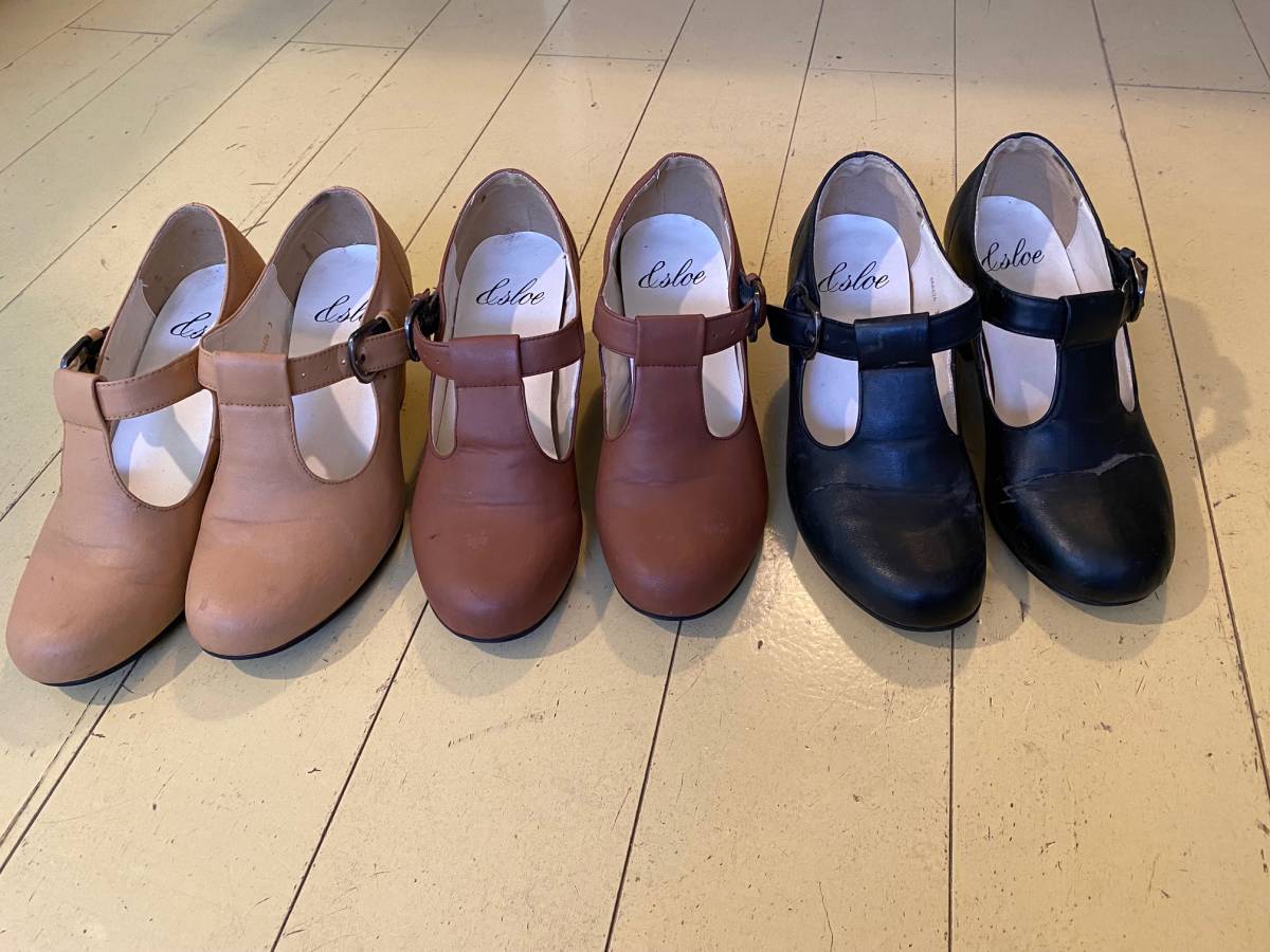 フェリシモ &sloe スロウ 合皮 ストラップパンプス ベージュ ブラウン ブラック 23.5cm 3足セット拍卖