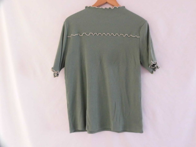 日本織物中央卸商業組合連合会 しまむら カットソー トップス Tシャツ キリカエ 半袖 緑 グリーン サイズLL拍卖