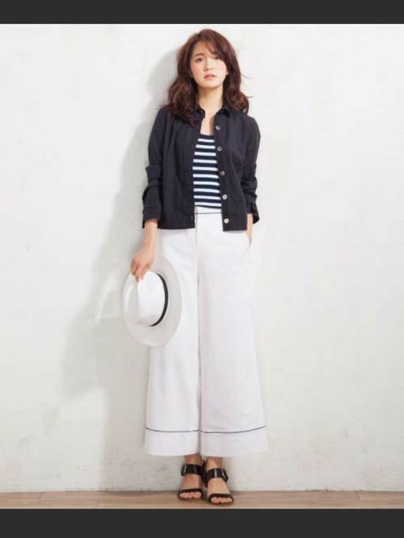 23区 ワイドパンツ ガウチョパンツ ライン入 マリン 40 L オフホワイト拍卖