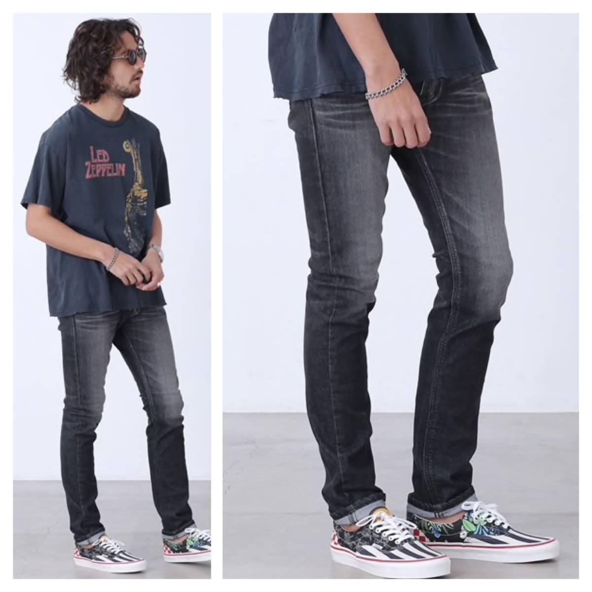 M★Lee リー×nano・universeナノユニバース/別注コラボ/COOL MAX/クールマックス/ビンテージ加工/ストレッチジーンズ/ブラック黒拍卖