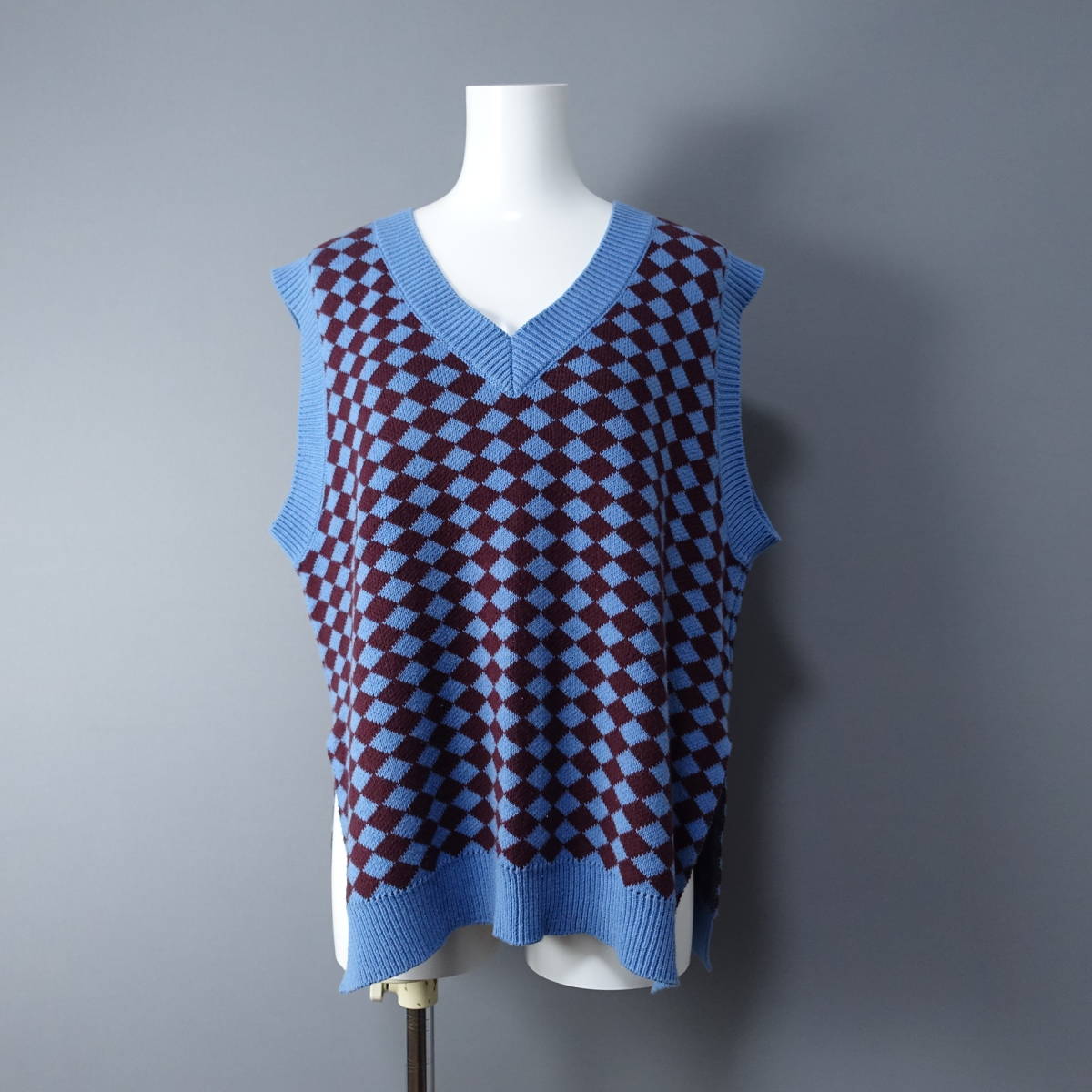 ☆美品☆SIMPLICITE/シンプリシテェ/ベスト/ブルー×ブラウン/水色×茶/レディース/ニット拍卖