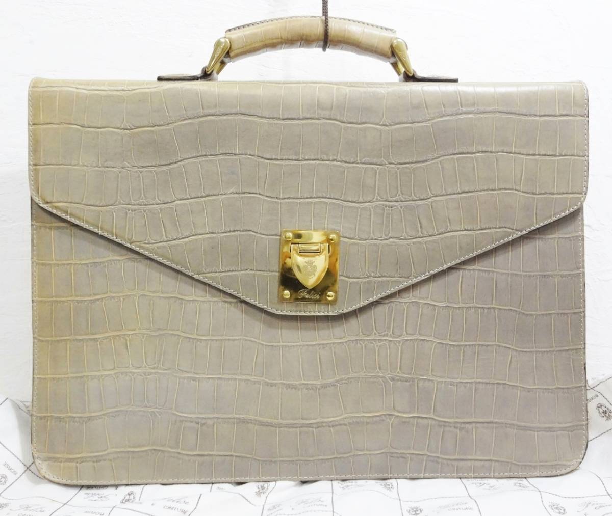 【良品 希少 アンティーク 】 Felisi フェリージ 1845 オールレザー ビジネスバッグ 書類鞄 A4収納 クロコ柄拍卖