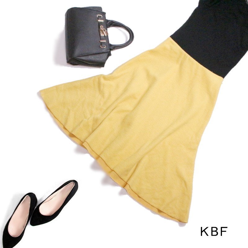 美品 KBF ケービーエフ アーバンリサーチ ■ 厚手 秋 冬 可愛い ふんわり 膝下丈 フレア フリーススカート イエロー 黄色拍卖