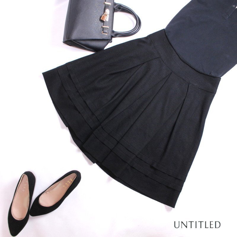 厚手 アンタイトル UNTITLED 株) ワールド ■ アンゴラ ウール 毛90% 秋 冬 可愛い 綺麗め ウールスカート 1 7号 ブラック 黒拍卖