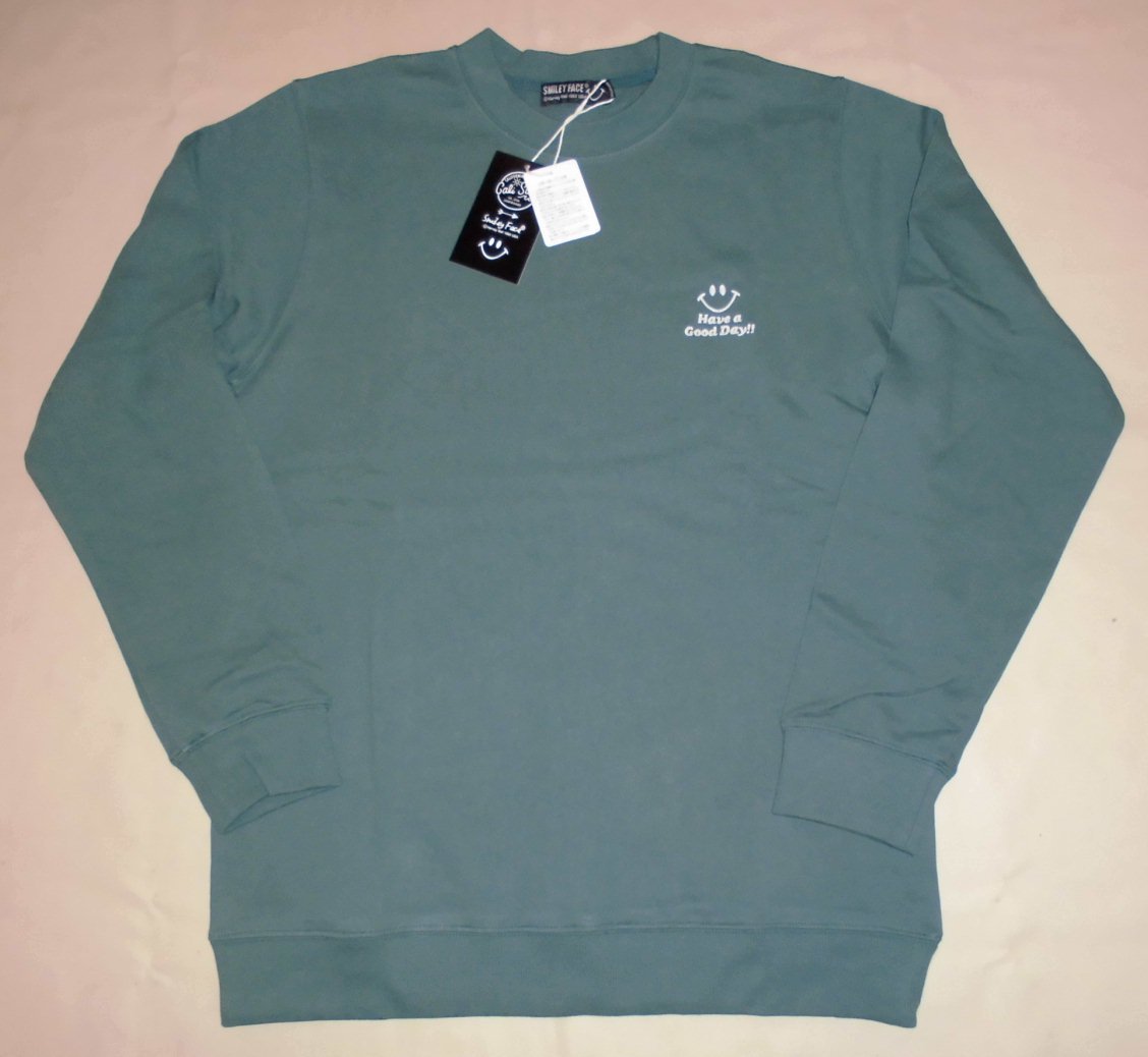 CALIFORNIA T-SHIRTS×SMILEY FACE ワンポイント刺繍トレーナー グリーンM拍卖