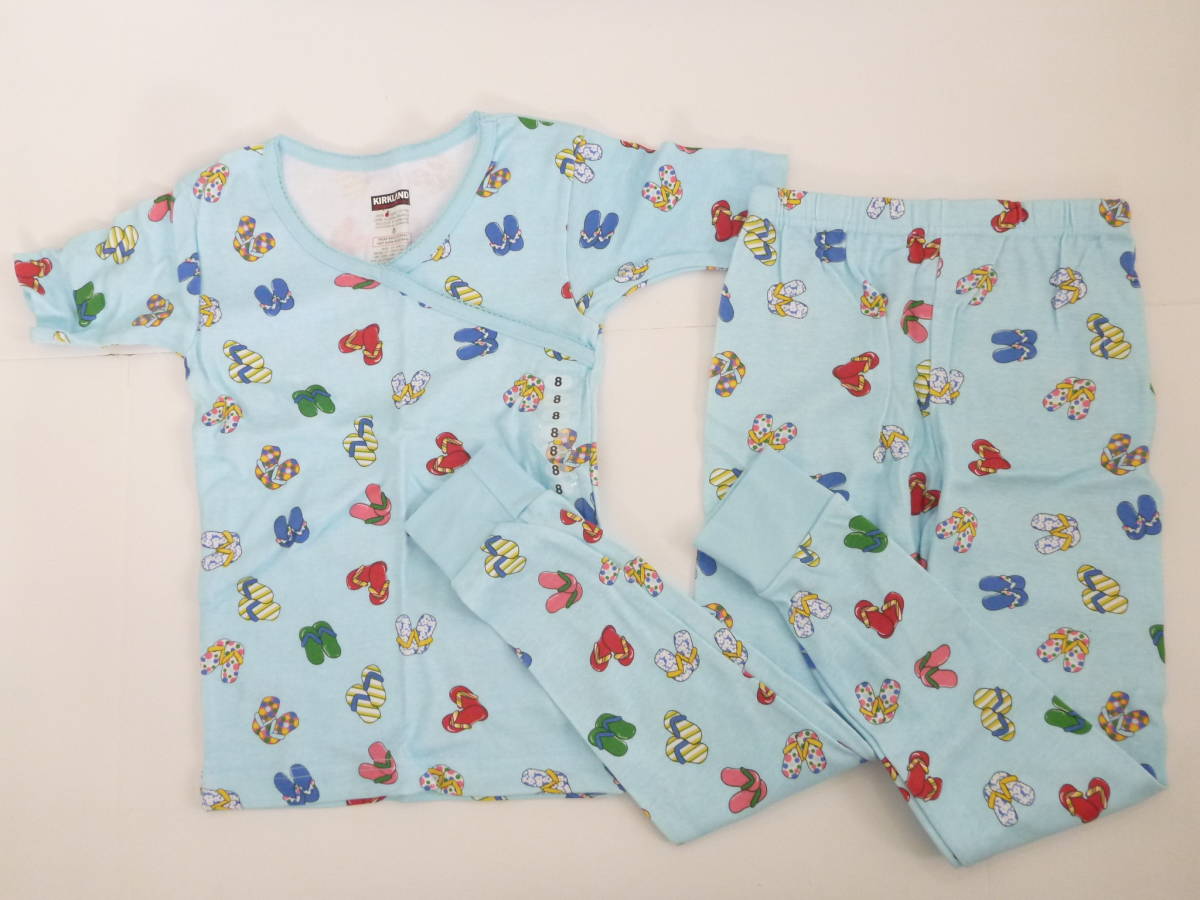 新品未使用 カークランド ★水色 しっかり素材 オーガニックコットン 水色 カラフル 半袖 パジャマ 120~130拍卖