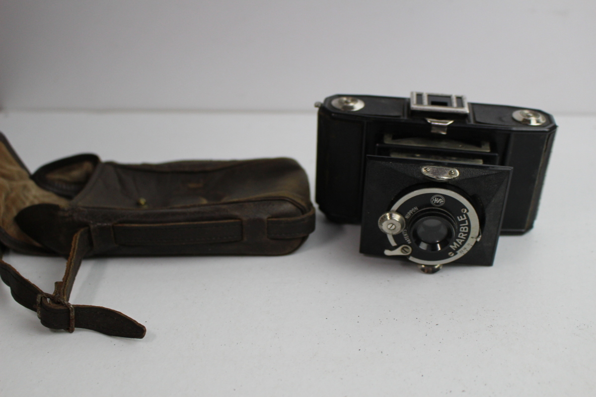 MARBLE カメラ シャッター 蛇腹カメラ スプリングカメラ saint 革ケース 中古 長期保管品 現状品 フィルムカメラ 蛇腹 昭和 レトロ拍卖