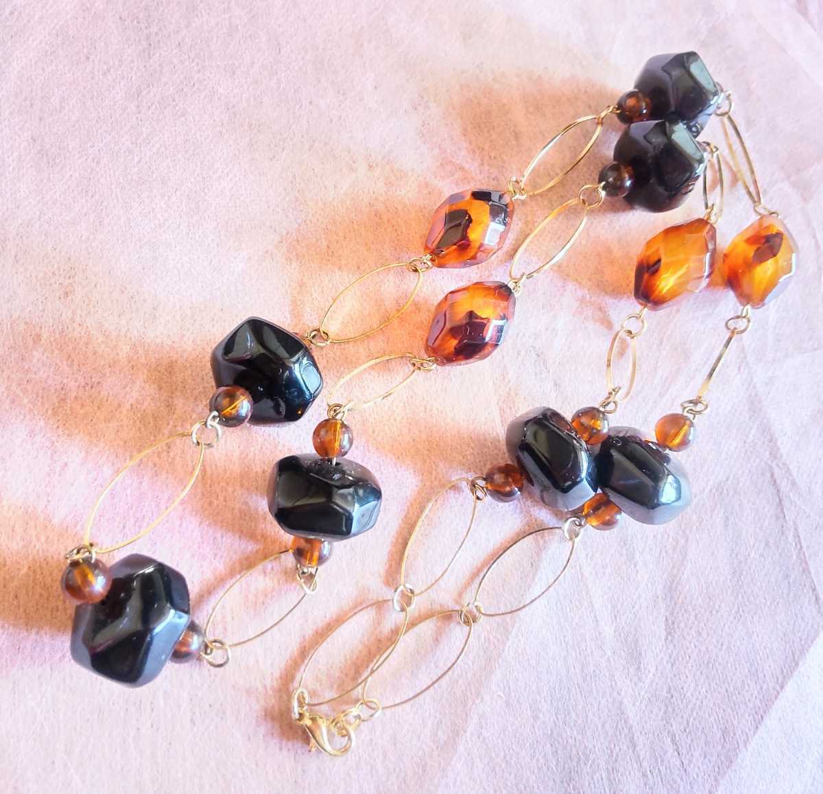 ★未使用品 ネックレス シックな黒と琥珀色 べっこう風 アクセサリー★拍卖