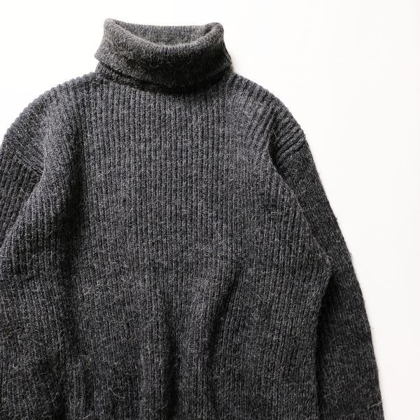 70's 80's イングランド製 GLOBE TROTTERS ウール×アルパカ タートルネック ニットセーター (44) グレー 灰 70年代 旧タグ ビンテージ拍卖