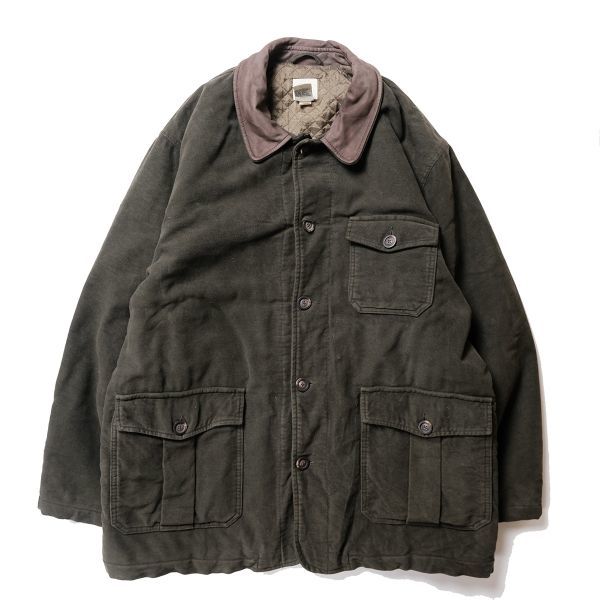 90's ギャップ GAP 襟レザー モールスキン コットンジャケット 茶 (L) ダークブラウン 起毛 90年代 オールド 旧タグ 白タグ拍卖