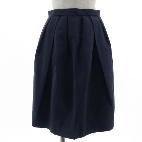 トゥモローランドコレクション TOMORROWLAND collection スカート タック ストレート ひざ丈 日本製 コットン混 ネイビー 紺 36 レディース拍卖