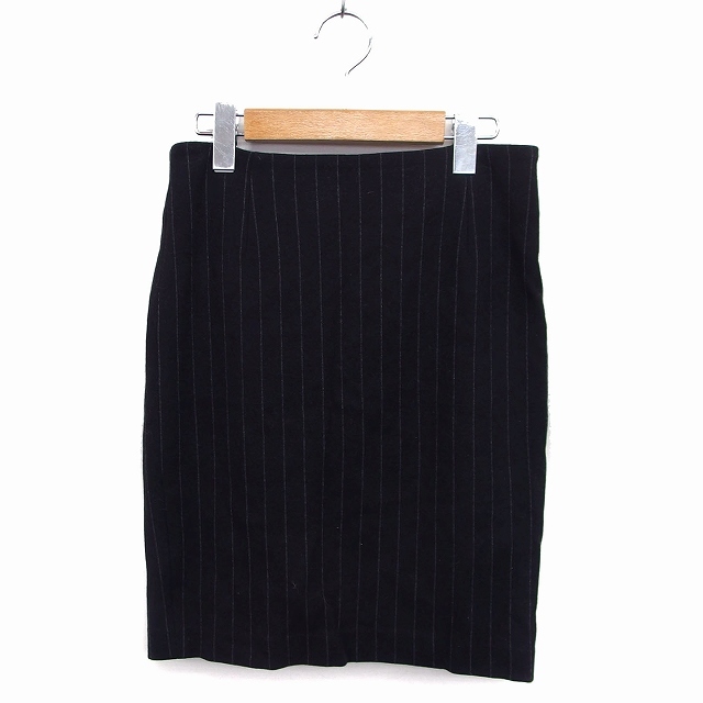 シップス SHIPS MANTECO スカート タイト ひざ丈 ウール混 バックジップ ストライプ 36 黒 ブラック /NT15 レディース拍卖