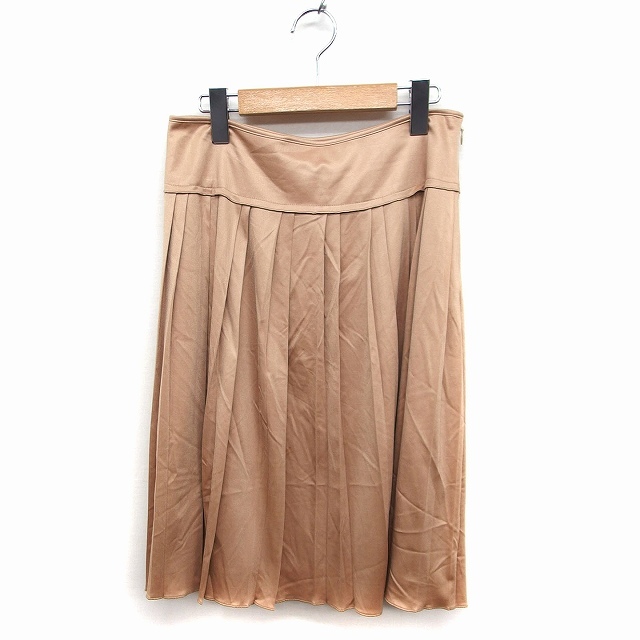 アマカ AMACA プリーツスカート ひざ下丈 フレア 無地 シンプル 光沢 38 ベージュ /FT7 レディース拍卖