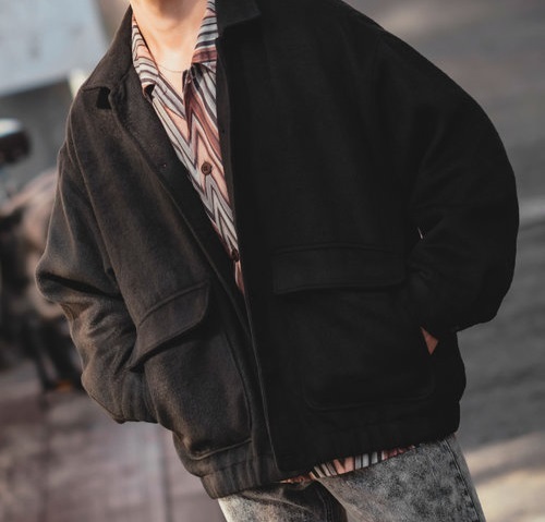 未使用 ウールタッチシャギー シャツジャケット 長袖/秋/冬 ジャケット サイズ M ブラック 拍卖