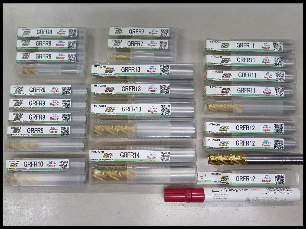 ■H-2) 未使用! 日立ツール ラフィング GRFR Φ7~14 8種 28本/ハイスエンドミル/切削工具拍卖