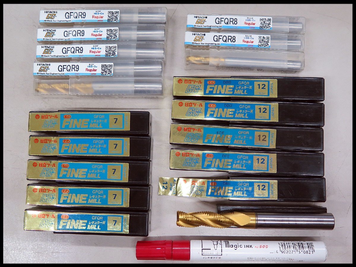 ■G-4) 未使用! 日立ツール ラフィング GFQR Φ7~12 4種 18本/ハイスエンドミル/切削工具拍卖