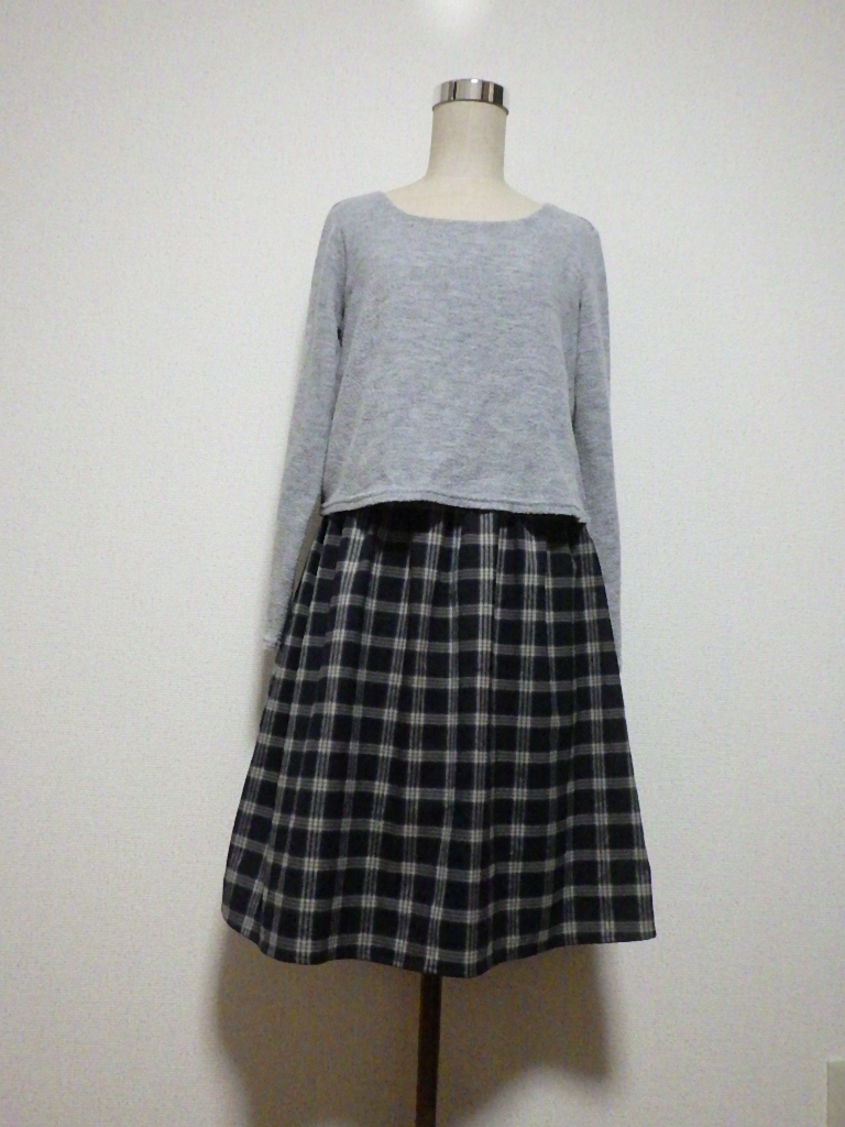 index チェックスカート 膝丈 ドッキング ワンピース 221拍卖