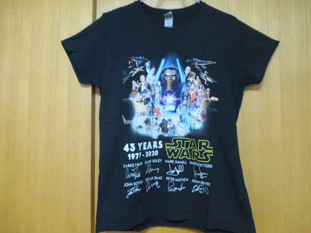 即決★STAR WARS スターウォーズ 43年記念 Tシャツ キャストサインプリント入り/レディース L拍卖