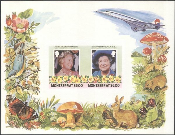 モントセラト切手『エリザベス王太后』2枚シート 無目打 未使用拍卖