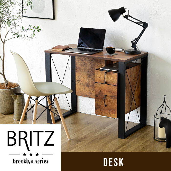 BRITZ パソコンデスク 引出し付き 省スペース ブラック ブラウン拍卖