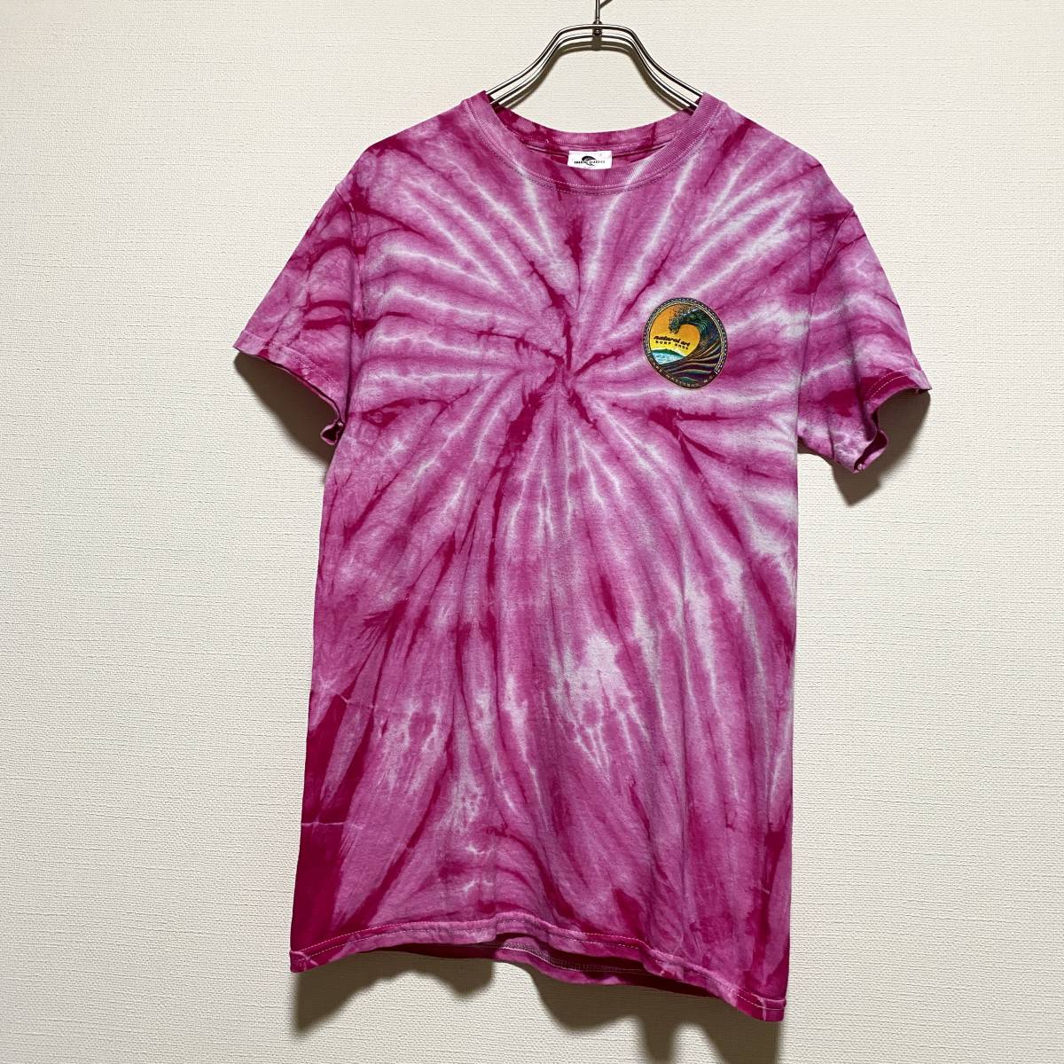 アメリカ古着 タイダイ染め 半袖Tシャツ ピンク 両面プリント サーフ サーファー Sサイズ 【J83】拍卖