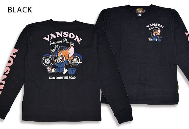 vanson×TOM&JERRYコラボ 天竺ロングTシャツ◆vanson ブラックXXLサイズ TJV-2302 バンソン ヴァンソン トムとジェリー 刺繍 長袖拍卖