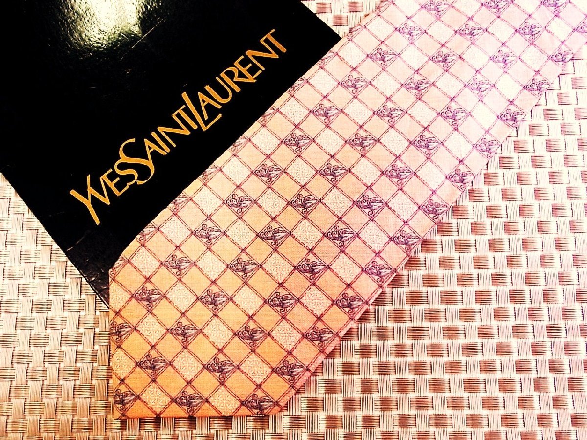 【在庫処分セール】●特売●FK0351●【YSL】サンローラン【装飾 格子 柄】ネクタイ●拍卖