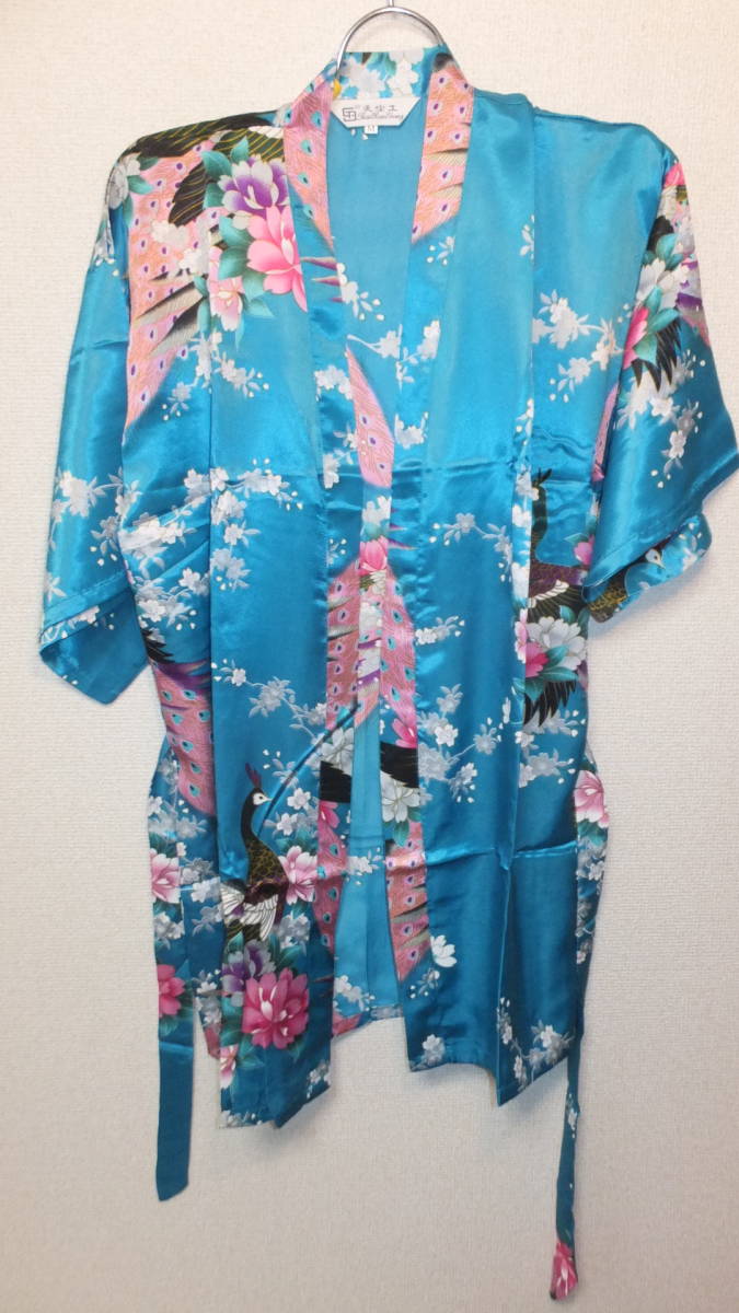 ★KIMONO DRESS★ Cosplay kimono tops short 着物ドレスショート ターコイズ 着丈約78Cm サイズM NEW FROM JAPAN 中国製 Asian Dress拍卖