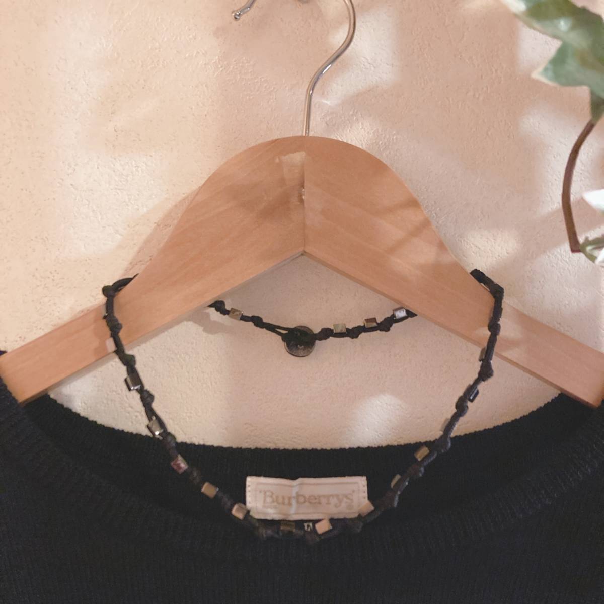 オニキス調 編み込み紐ネックレス 黒 ブラック ナチュラル系☆vintage jewelry accessories 0702拍卖