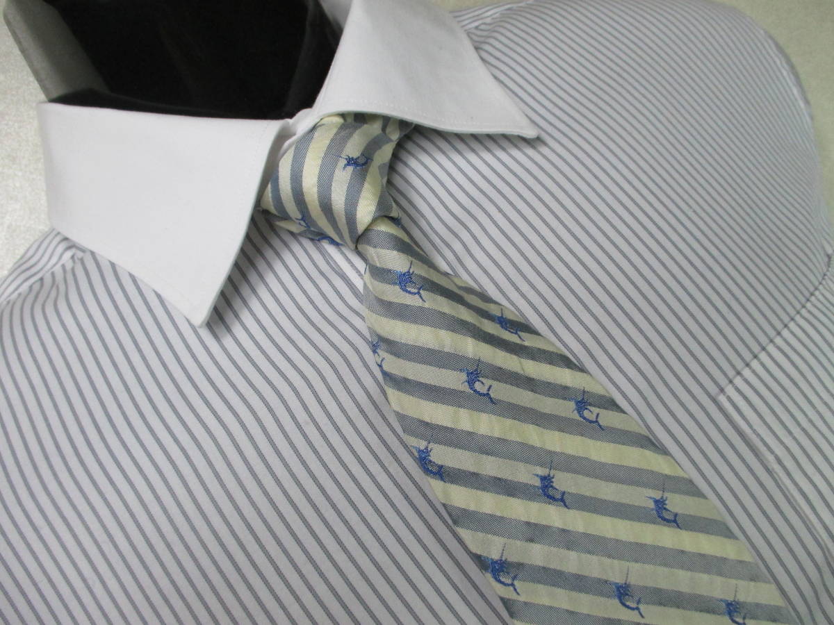 ◇ネクタイ◆ランズエンド LANDS' END ◇春・夏に◇ストライプとカジキマグロの柄・ベージュ色系◇第28弾ブランドがいっぱい◇28-107◇拍卖