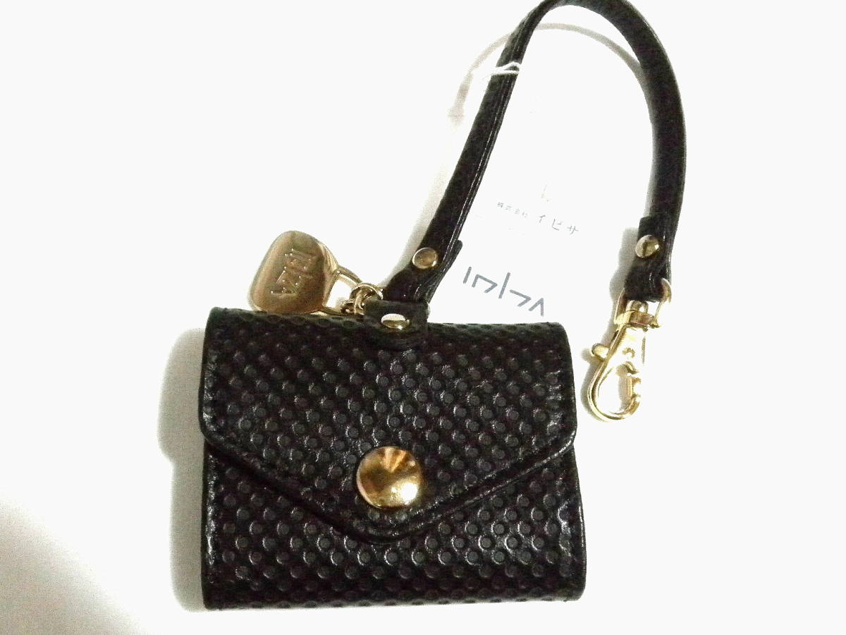 即決 新品 IBIZA ◆ グローブホルダー スカーフ 手袋 牛革 黒<未使用タグ付> 本革 レザー イビザ バッグチャーム付き ◆ (株)イビサ拍卖