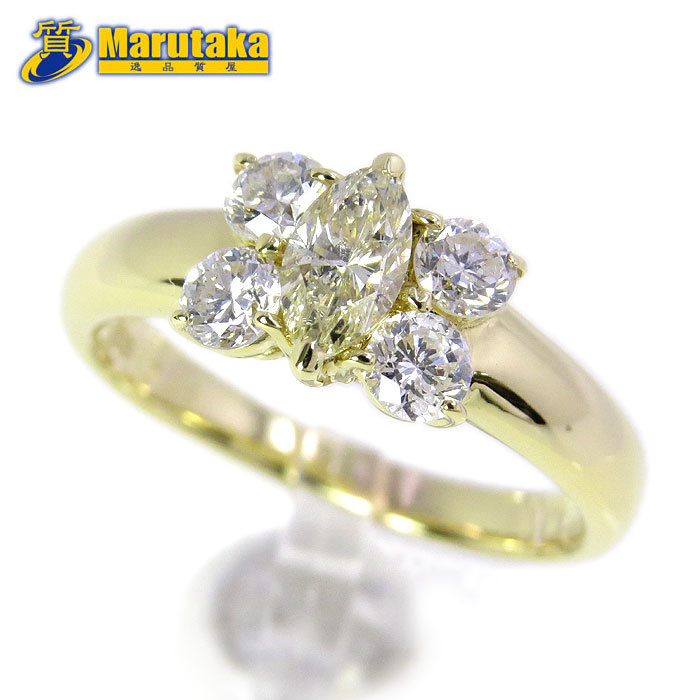 送料無料 K18 YG マーキス ダイヤモンド 蝶 モチーフ リング 15号 蝶々バタフライ 鑑別書付 逸品質屋 丸高拍卖