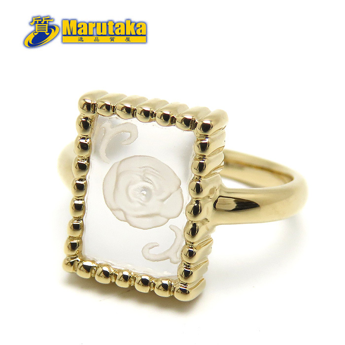 送料無料 テイクアップ カメリア モチーフ リング K18 樹脂 TAKE-UP #9 4.4g 薔薇 バラ 四角 指輪 逸品質屋 丸高 21-5-4拍卖